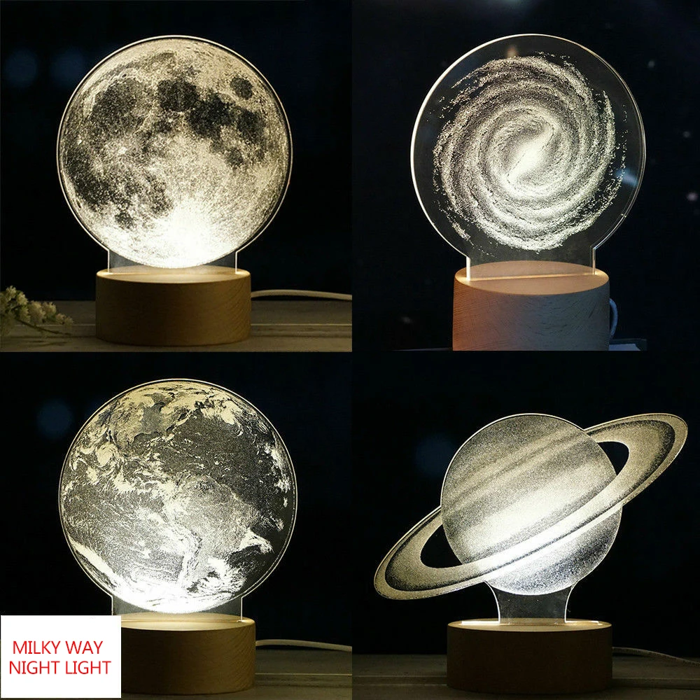 Светильник для ночного освещения Млечный путь панельный деревянный акриловый