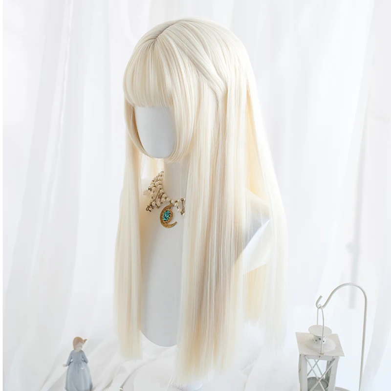 

Anchor General Daily Lolita Cosplay Wigs Harajuku Beige Staight Synthetic Hair Beige Long Natural Straight Hair+free hair net