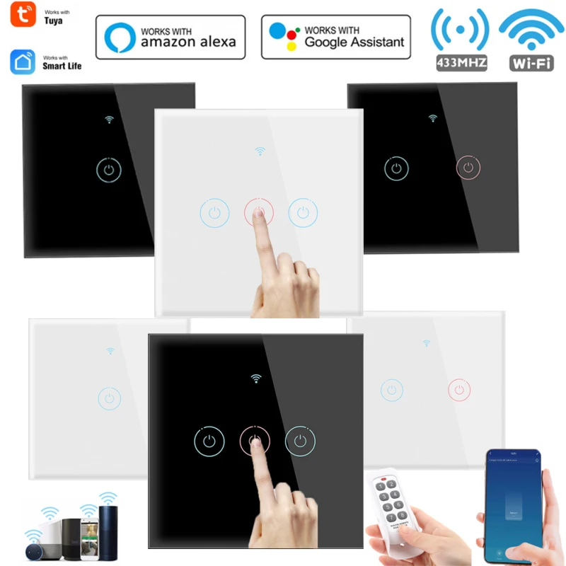 

Tuya Smart Life WiFi Wall Light Touch Switch Neutral Wireless Control Touch Light Switch For Google Home Amazon 1/2/3/4 Gang