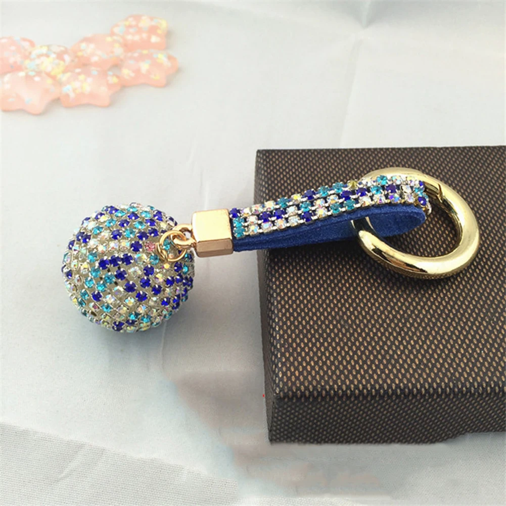 

New Strass Rhinestone High Quality Leather Strap Crystal Ball Car Keychain Charm Pendant Key Ring For Women