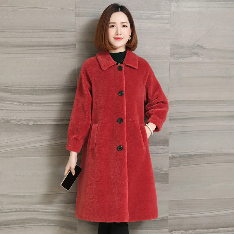 New 100% real Merino sheep wool suede fur coat 2019 women's winter clothing long outerwear jacket coats | Женская одежда