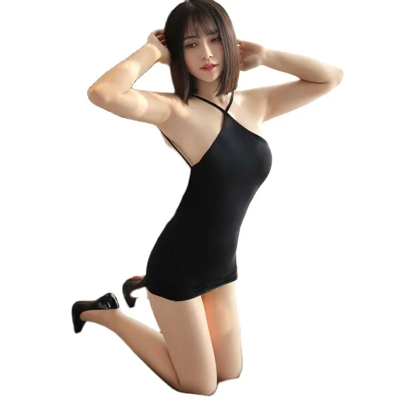 Женское мини платье в полоску с лямкой на шее открытой спиной из ледяного шелка