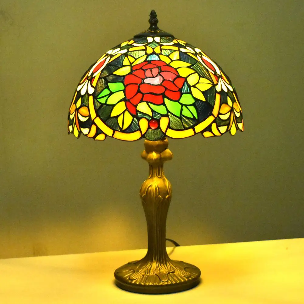 Настольная лампа освещение для стола Витражная абажур цвет синий 12 дюймов