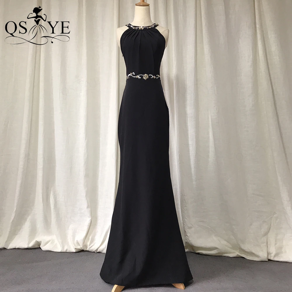 

Halter Black Evening Dress 2021 Long Mermaid Prom Gown Bead Chiffon Party Dress Crisscross Formal Prom Gown Plain Women Dress