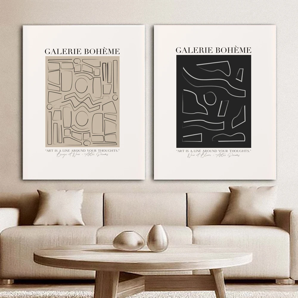 

GALERIE BOHEME Poster Abstract Line Art Print Neutral Geometric Canvas Painting Quote Modern Wall Picture Living Room Home Decor