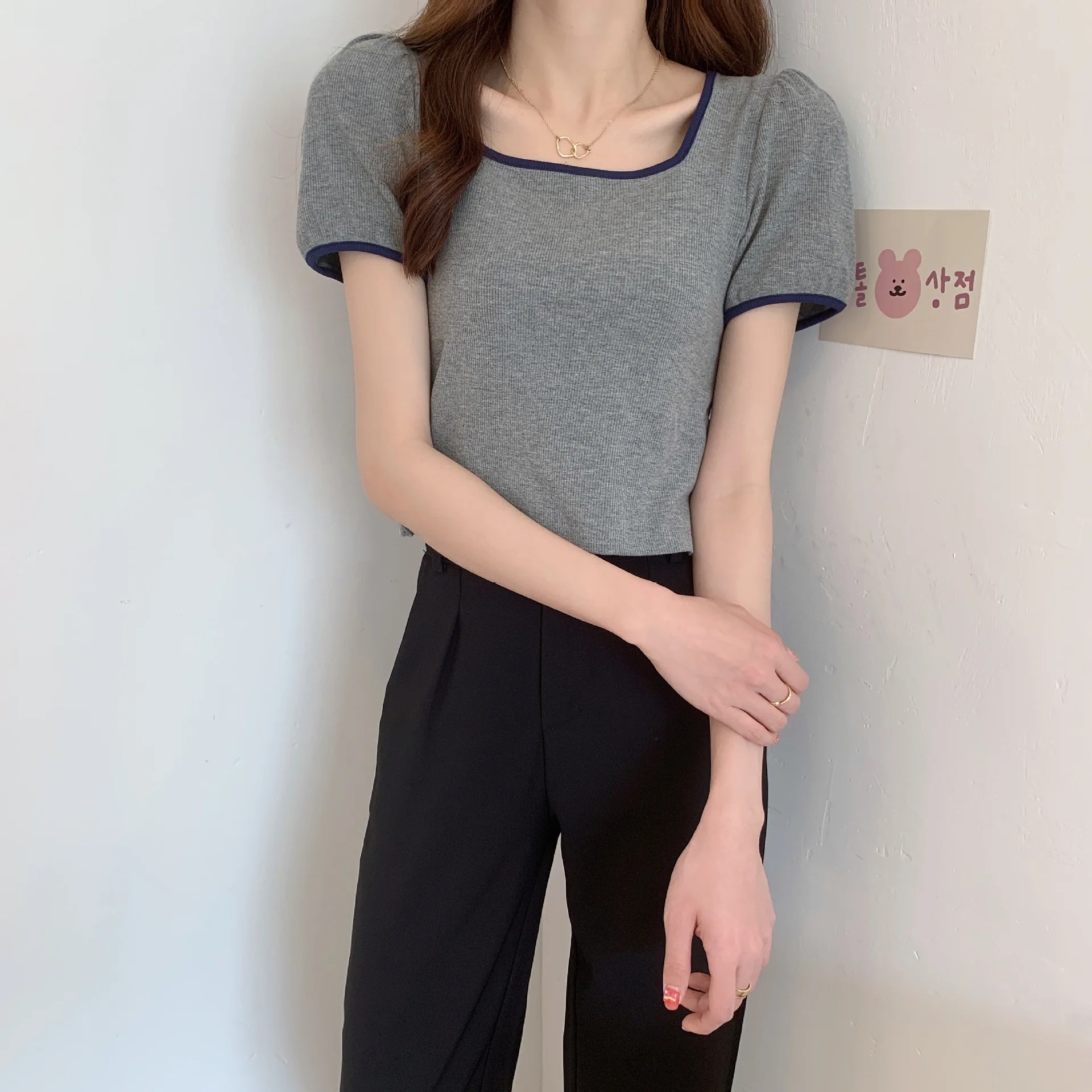 

Heart Print Round Neck Long Sleeve T-shirt Women Casual Spring Autumn T Shirt Tops Black