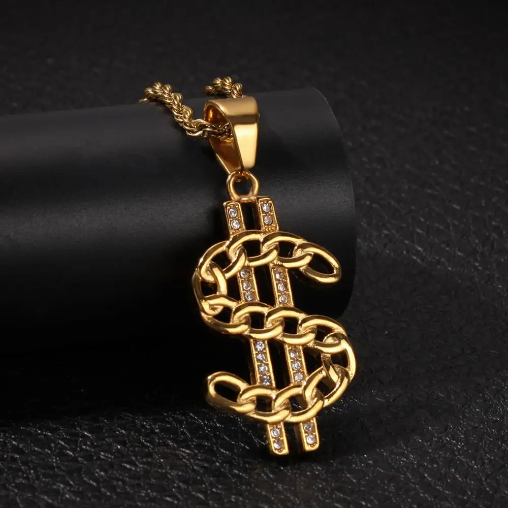 

Men Hip hop iced out bling dollar Pendant Necklaces Stainless Steel Women Hiphop pendants Necklace charm jewelry gifts