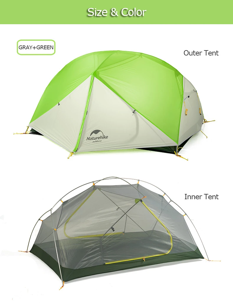 Naturehike NH17T007-M Mongar 20D нейлон двухслойные водонепроницаемый 2 для мужчин два человека палатка 3 сезона для кемпинга альпинизмом