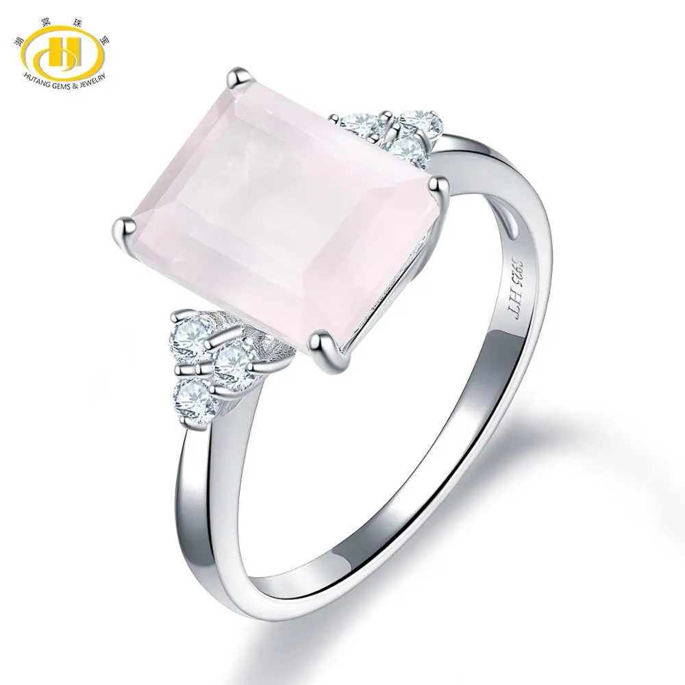 Hutang 3.37ct розовый кварц Свадебное женское кольцо натуральный драгоценный камень топаз 925 пробы серебряные кольца хорошее классическое ювелирное изделие для подарка