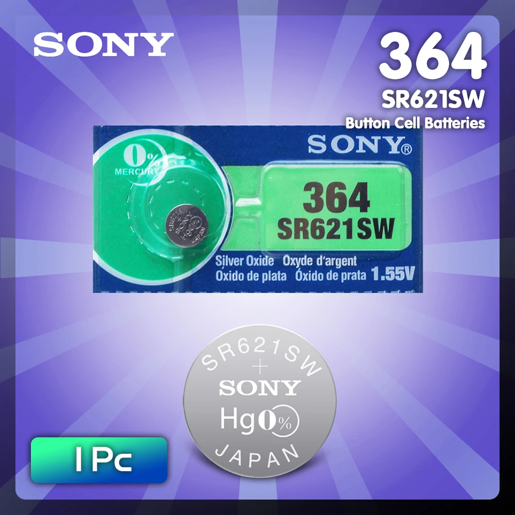 

1PCS SONY Watch Battery AG1 1.55V 364 SR621SW LR621 621 LR60 CX60 Silver oxide Button Coin Cell Batteries MADE IN JAPAN