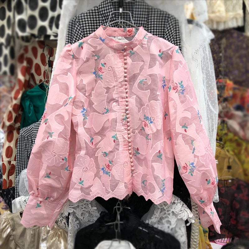 Женская блузка белого и розового цвета весна-лето 2020 новые национальные