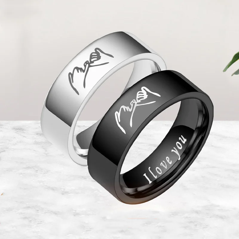 

1 Pair Hand In Hand Couple Rings I Love You Letter Charm Fashion Stainless Steel Ring Sets Wedding Jewelry Anniversary Gifts