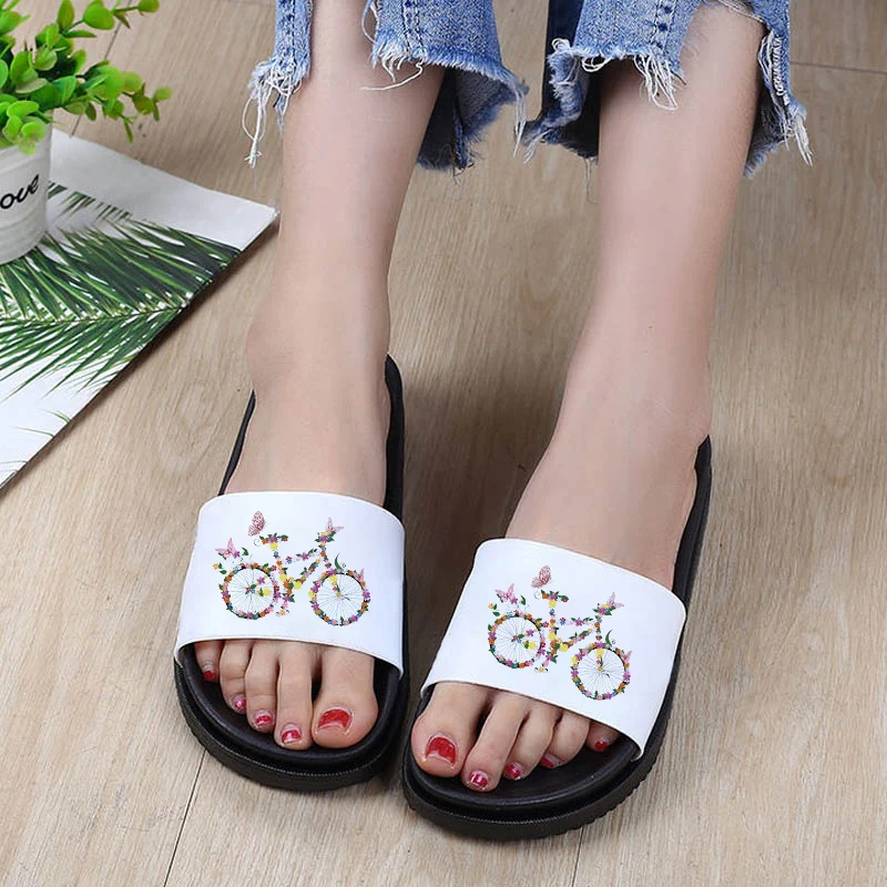 

Women Shoes Slippers Bicycle Pattern Home bathroom Slides Cartoon Non-slip Flip Flops Beach sandals Fashion Ladies shoes 41