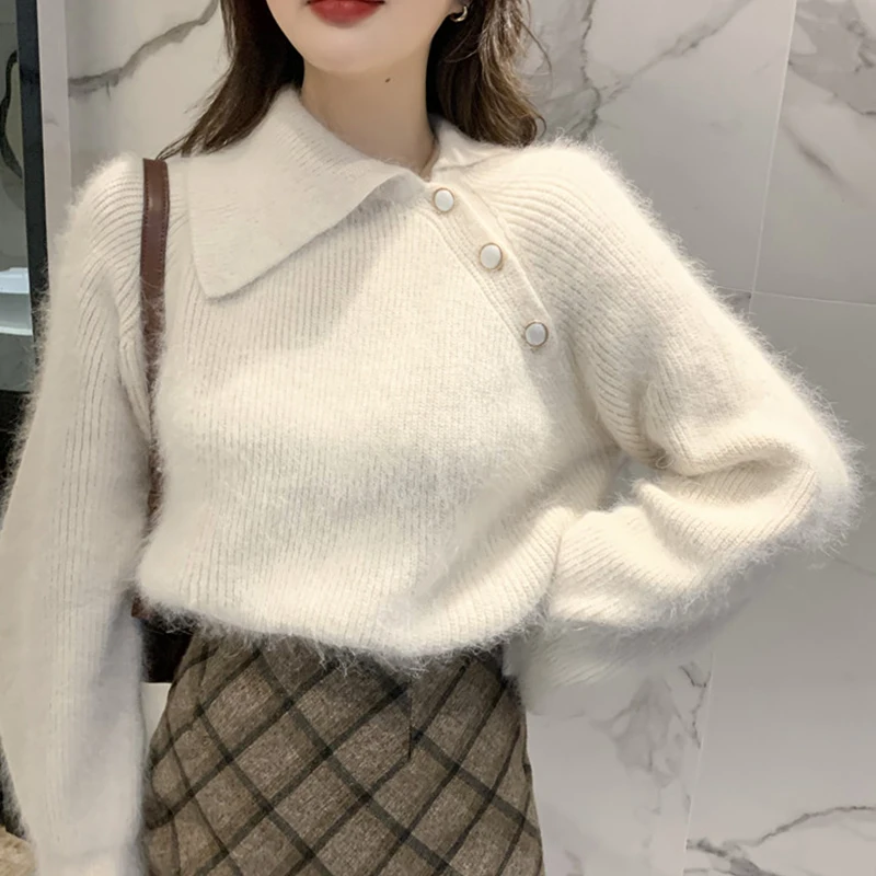 

Autumn Winter Retro Hong Kong Style Sweater for Women Loose Outer Wear 2020 New Pullover Lazy Small 150 Top