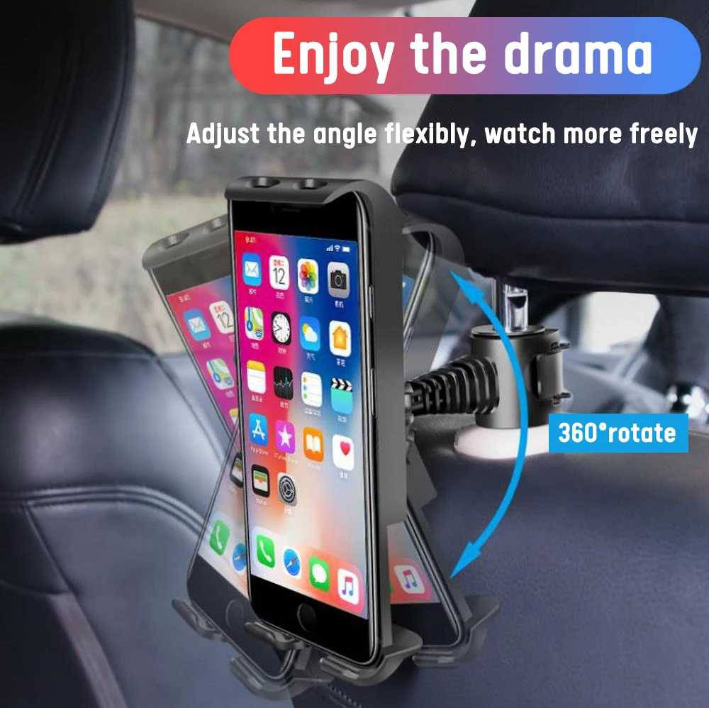 

360 Degree Rotation Car Back Seat Chair Phone Tablet PC Holder Car Mount Headrest Bracket Stand Mobile Phone Holders Accessories