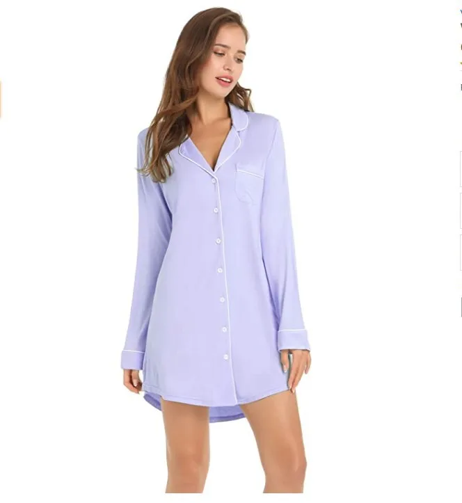 

Green Long Sleeve Nightgown Women Casual Sleepshirt Modal Summer New Nightdress Button-down Home Clothing Soft Intimate Lingerie