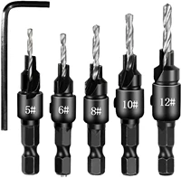 5pcs countersink drill woodworking drill bit set drilling pilot holes for screw sizes 5 6 8 10 12 with a wrench