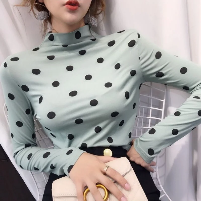 Осенняя водолазка в горошек с длинными рукавами женская зимняя новая