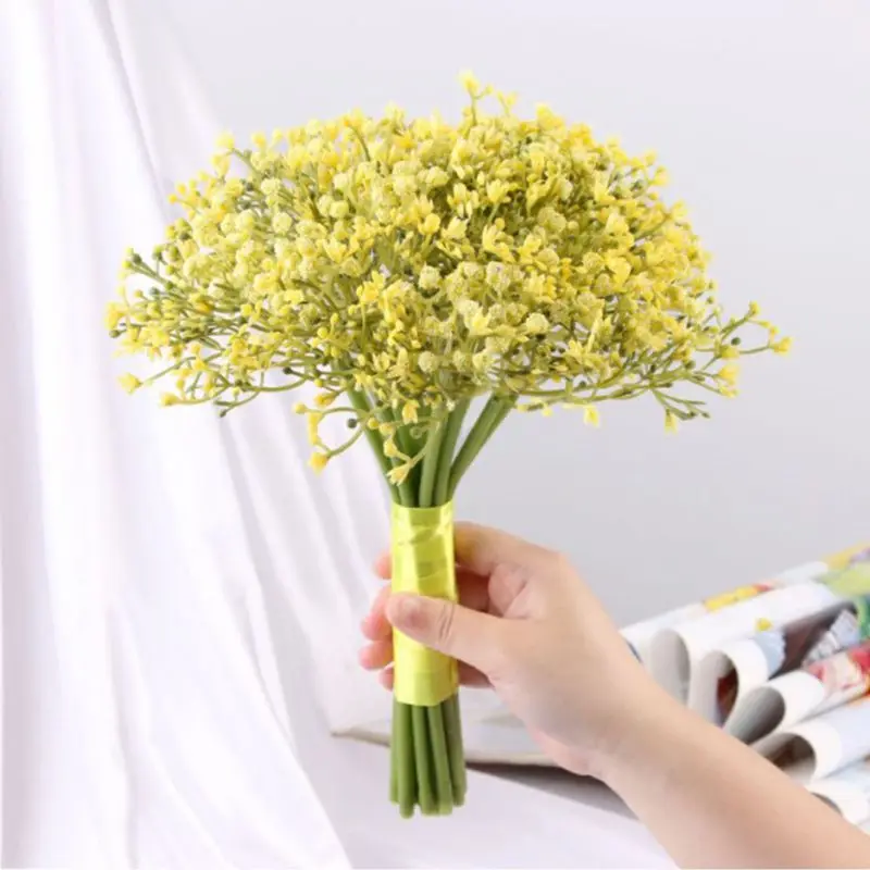 

Artificial Baby Breath Gypsophila Wedding Bridal Bridesmaid Bouquet Holding Flowers with Satin Ribbon for Home Party Decoration