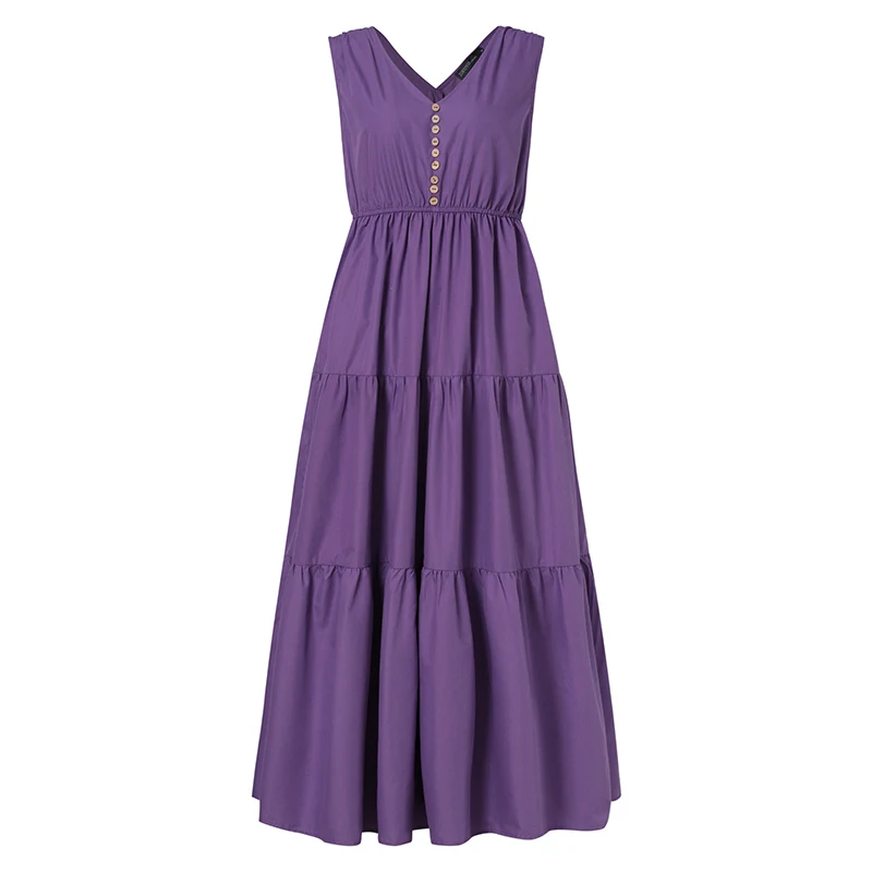 

5XL Women Summer Maxi Long Dress Fashion Lace Up V Neck Ruffles Solid Sleeveless Party Casual