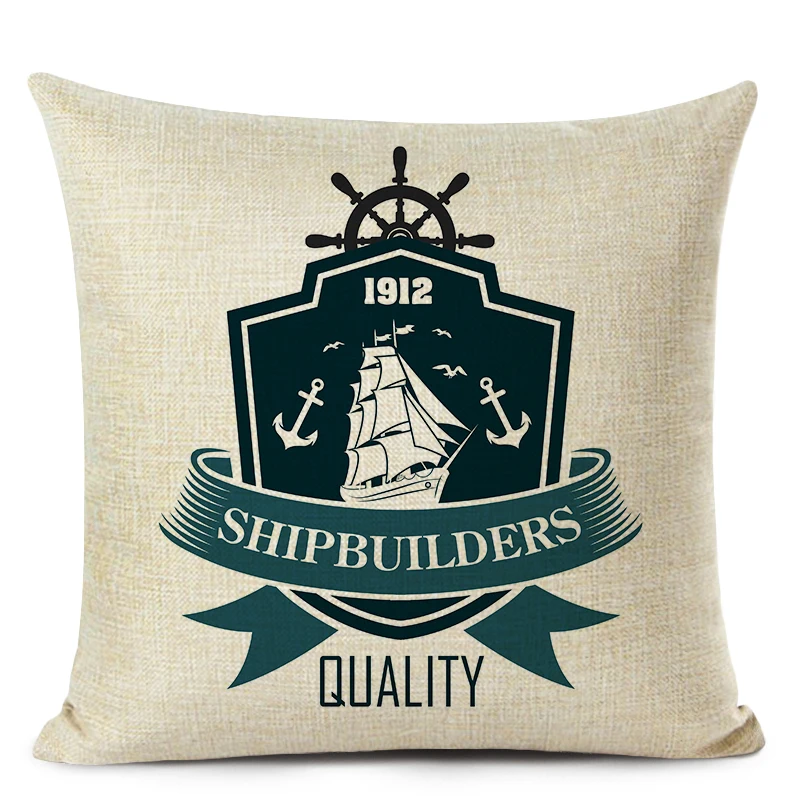 Наволочка для подушки с морским кораблем якорем знаком декоративная льняная