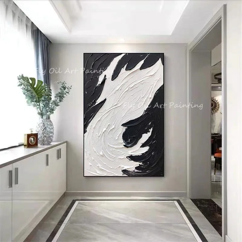 Современная 100% ручная работа черно-белый нож пейзаж картина маслом на холсте