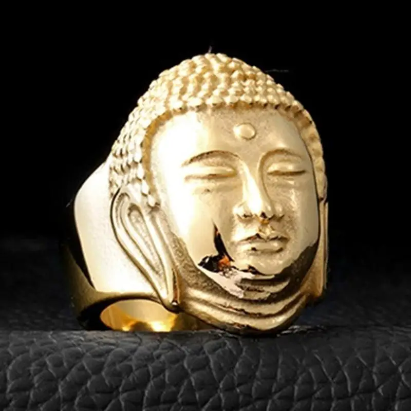 

Classical Buddhism Solemn Buddha Statue Metal Amulet Ring Peace and Good Luck Jewelry Gift
