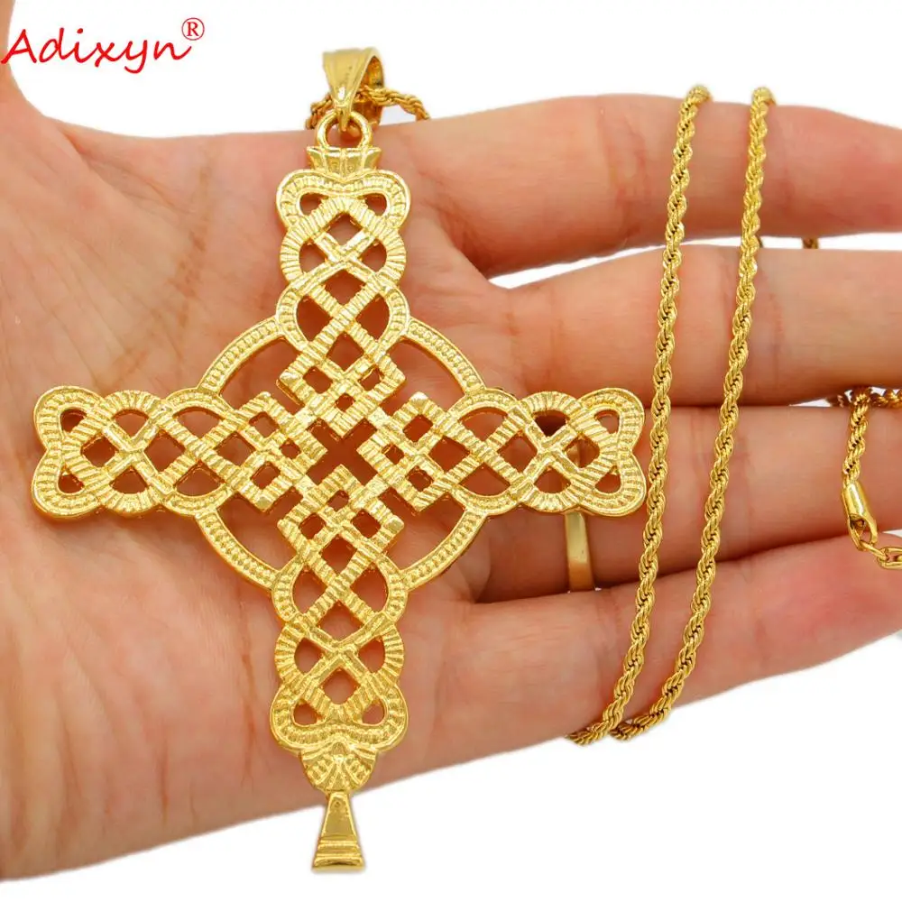 

Adixyn Newest Cross Pendant Necklace Gold Color Ethiopian Jewelry For Women/Girls/Men Party Gifts N10264