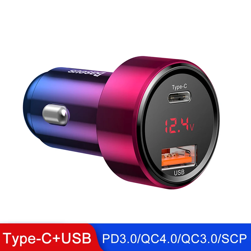 Red USB and Type-C Baseus быстрое автомобильное зарядное устройство 6A 45 Вт двойной usb type C Зарядка для IPhone X 8 XS Max Xiaomi samsung huawei телефон Автомобильная Быстрая зарядка - Название цвета: Red USB and Type-C