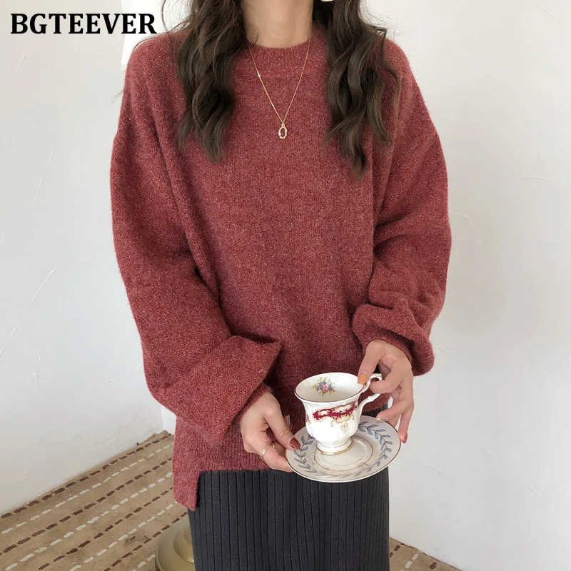BGTEEVER 2019 осенне-зимний свитер джемперы женские вязаные топы неровный подол
