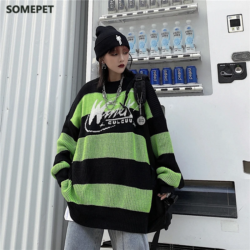 

Women's sweater stripe letter casual tops harajuku pullover autumn dropshipping vintage punk Hip hop streetwear Korean clothing