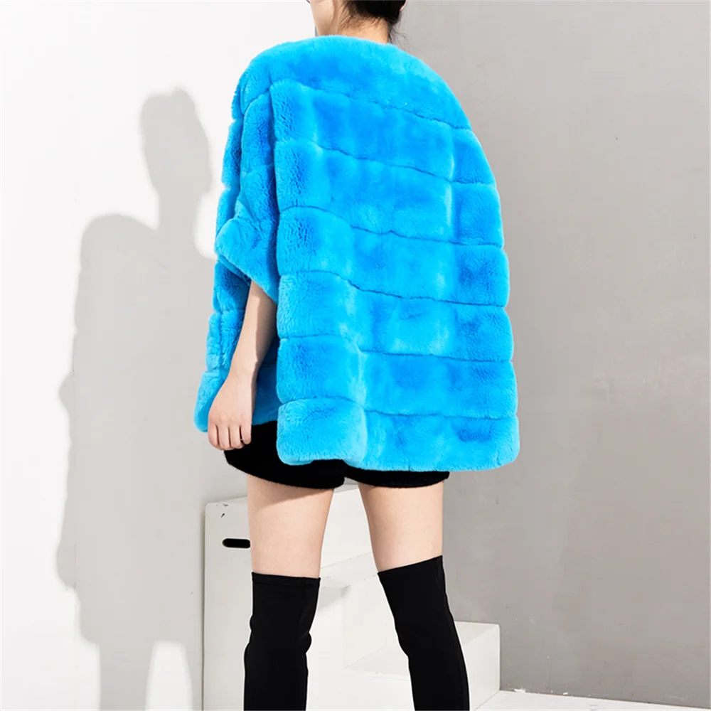 Женское пальто из натурального меха TOPFUR бирюзовое кролика Рекс зимняя шуба