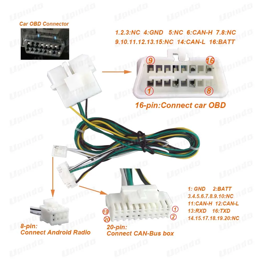 Cable OBD para coche con adaptador de caja de conversión CAN-Bus a Uart, Conector de cableado de conector de cableado para Toyota y Honda