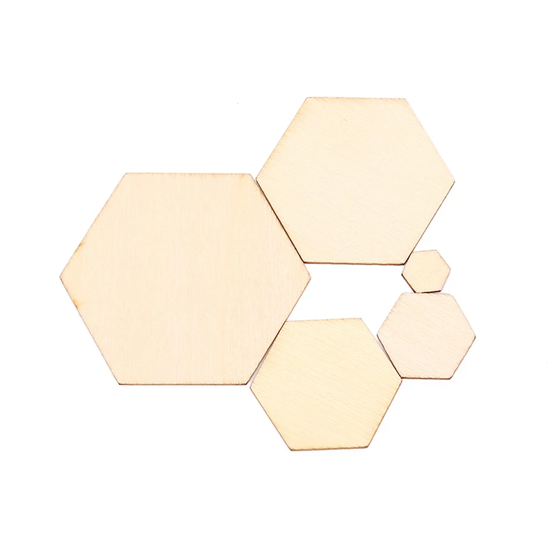 25/50pcs Beech Wooden Hexagonal Pieces Ornaments Shapes Embellishment DIY Crafts Decorations 40/50MM |