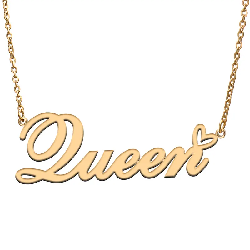 

Love Heart Queen Name Necklace for Women Stainless Steel Gold & Silver Nameplate Pendant Femme Mother Child Girls Gift
