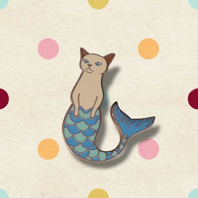 Эмалированная булавка Purrmaid в виде кота кавайная котенок сиамская брошь кошка