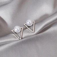 simple personality triangle shape pearl stud earrings jewelry accessories