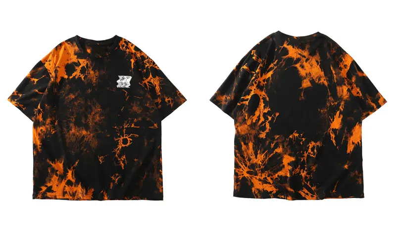 

Creative Print Tie Dye Tees Shirts Streetwear Men Summer Harajuku Hip Hop Casual Short Sleeve Tshirts Tops Orange Black