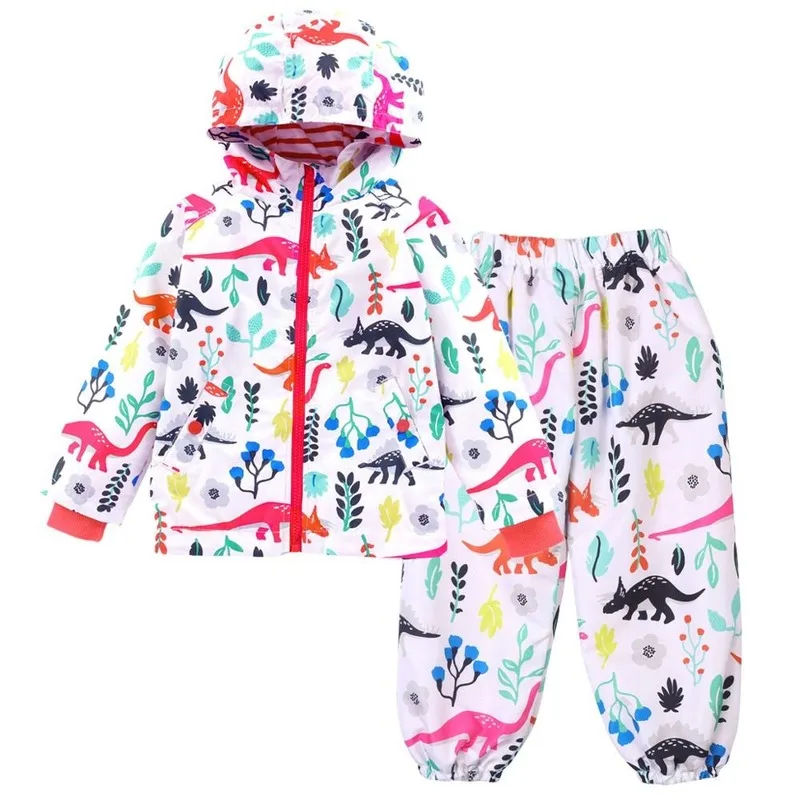 

Kids Raincoats for Girls and Boys Cute Dinosaur Printing Raincoat Set Windproof Hooded Jacket Outdoor Travel Rain Suits Children