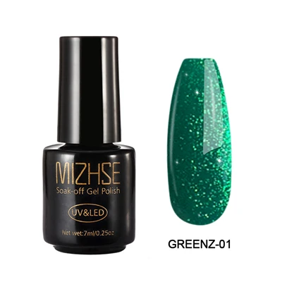 GreenZ001 MIZHSE 7 мл Цвета Блеск лак для ногтей Полупостоянный УФ эмаль Гибридный лак для ногтей гель для базового покрытия лак для ногтей - Цвет: GreenZ001