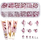 Прозрачные стразы с плоской задней стороной, 12 цветовкоробка, разные размеры, AB, розовый, зеленый цвет, стразы, бриллианты, драгоценные камни, 3D блестки, украшения для дизайна ногтей