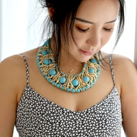 hahatoto new fashion statement necklace for women girls handmade imitation turquoise beaded choker necklace chunky necklace