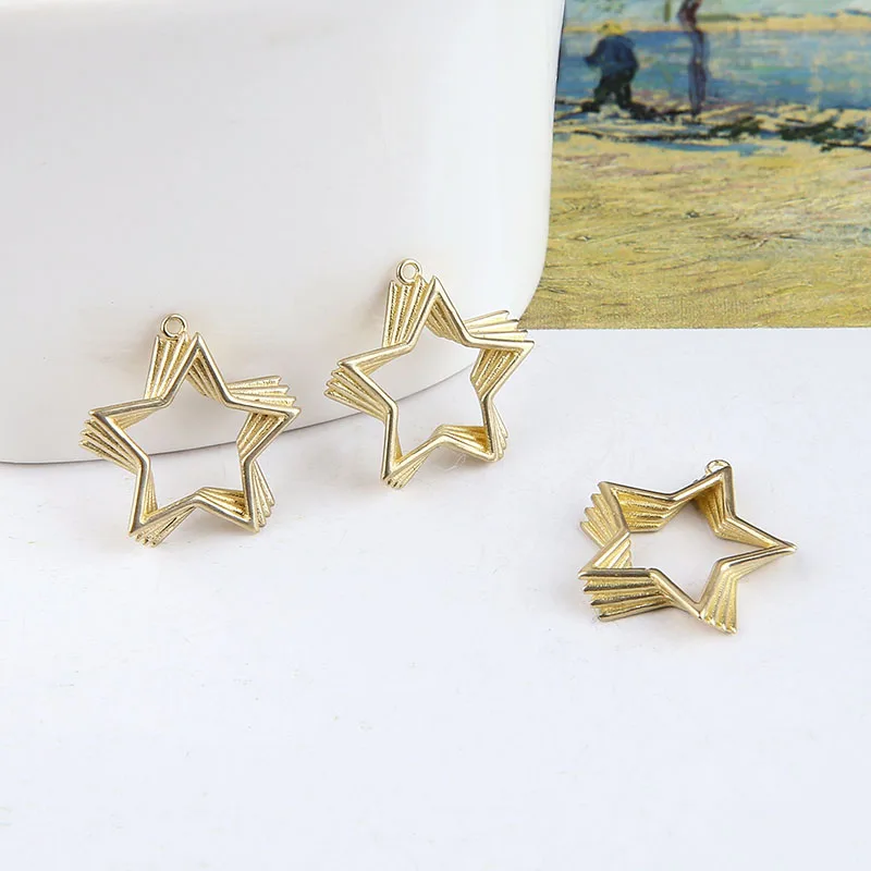 

DIY Accessories High Grade Sense Copper Hollow out Multilayer Five-pointed Star Heart Pentagonal Pendant Ear Stud Material