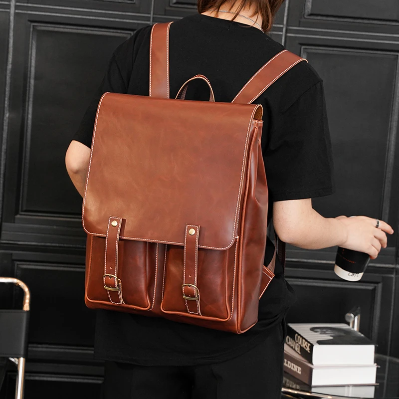 

High Quality Brand Crazy Horse Leather Backpack Retro Design Men Women Travel Laptop Daypack Student School Bag Mochilas Bags