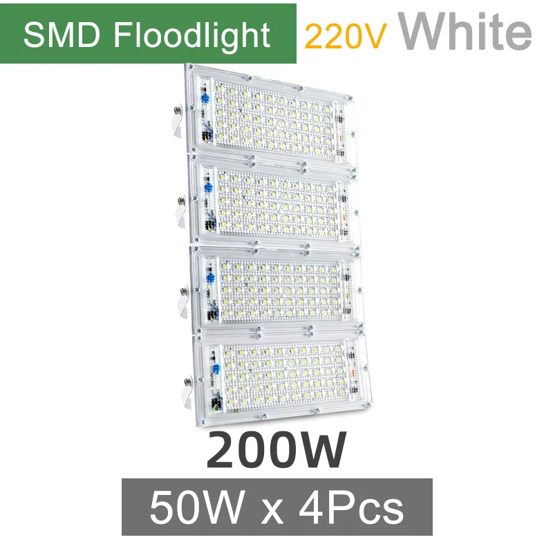 Kaguyahime Светодиодный прожектор светильник 50W 100W 200W Светодиодный прожектор светильник 220V IP65 Водонепроницаемый дистанционного Управление отражатель светильник ing уличные точечный светильник - Испускаемый цвет: 4Pcs White SMD Light