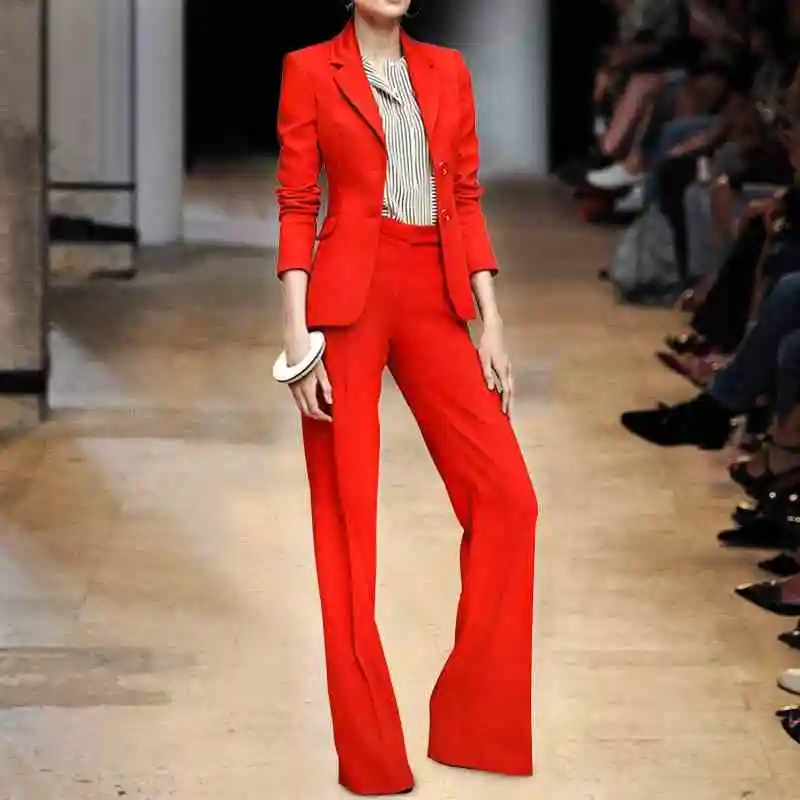 

Women's spring and autumn new European and American fashion two-piece temperament suit wide leg pants suit professional suit