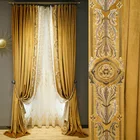 Занавеска в европейском стиле для гостиной, с вышивкой, светлая, роскошная, бархатная, ретро, золотая, Кофейная, для спальни, затеняющая, французская