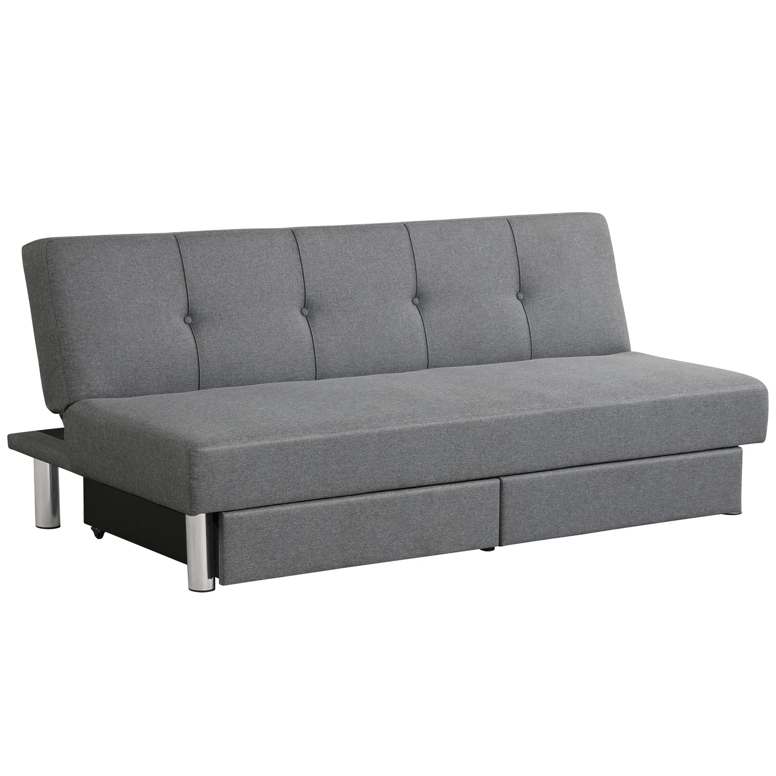 Giantex Convertible Futon Sofa Bed Adjustable Couch Sleeper w/ Two Drawers Grey HV10007