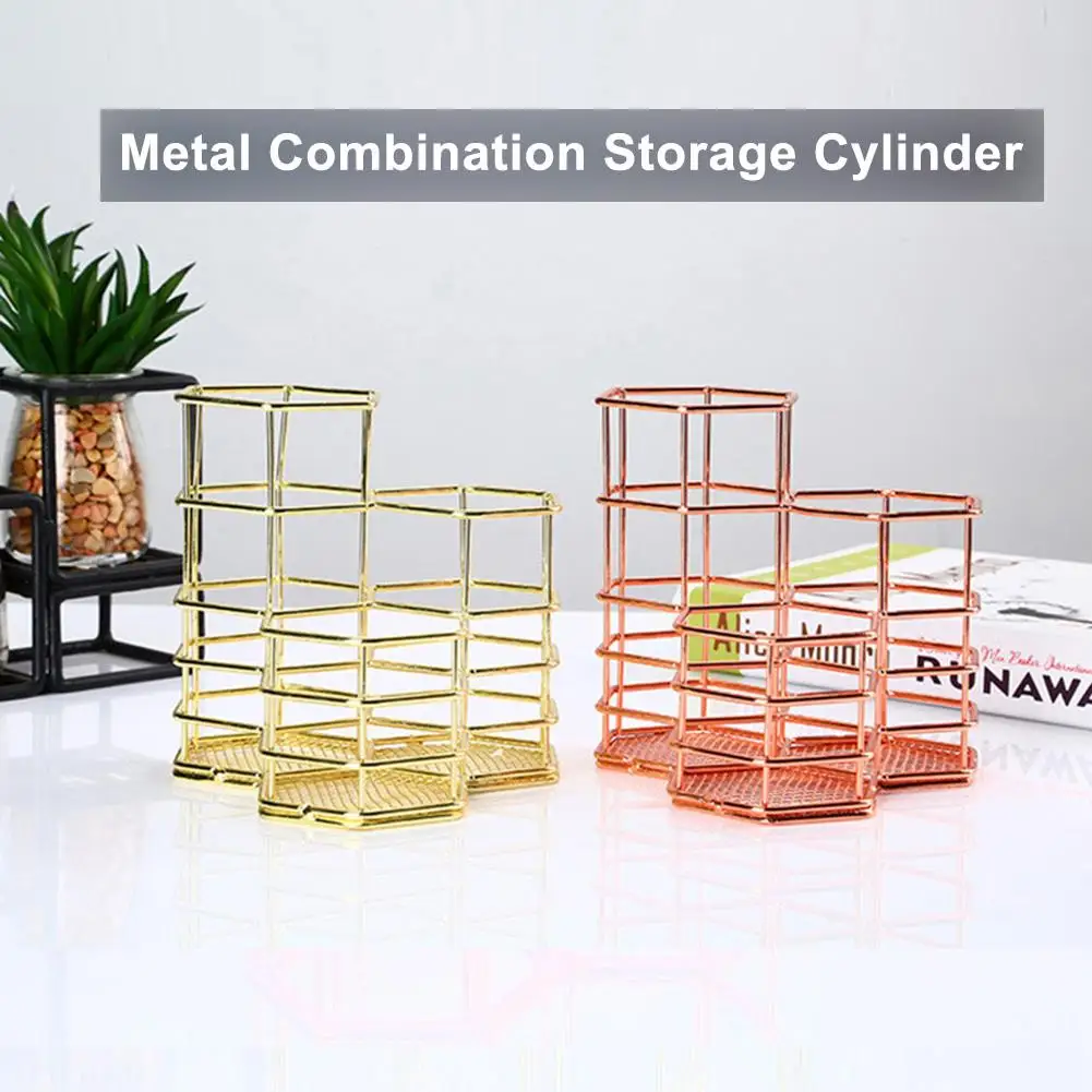 

Hexagonal Hollow Creative Desktop Pen Stationery Holder Makeup Brush Storage Organizer Container School Office Supplies