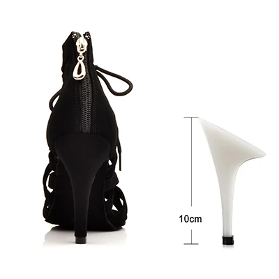 Black 10cm Black Suede Latin Dance Shoes Ladies High Heel Brown High Banded Ballroom Dance Shoes Stage Performance Party Indoor Soft Bottom - Цвет: Black 10cm